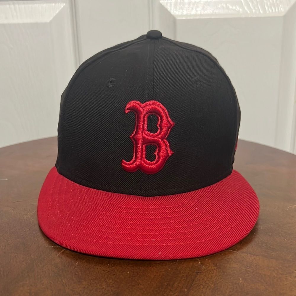 🔥⚾️ BOSTON RED SOX MLB New Era 59Fifty Flat Bill Hat - Black/Red - Rare Colorwa